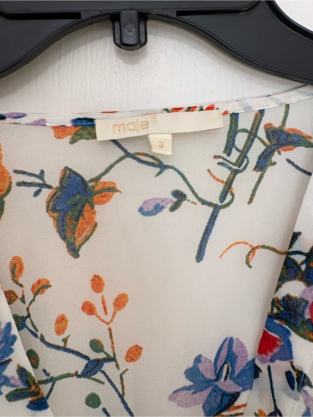 Maje White High-Low Floral Ruffle Dress with Blue & Orange Print spring/summer - Picture 5 of 10